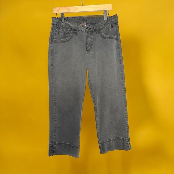 Jag Stretch Women's Wide Leg Cropped Jeans Black Size 12 Button Pockets Mid Rise - Picture 1 of 9